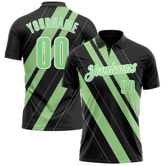 Custom Black Pea Green-White 3D Bowling Line Shape Performance Polo Shirt - Main View