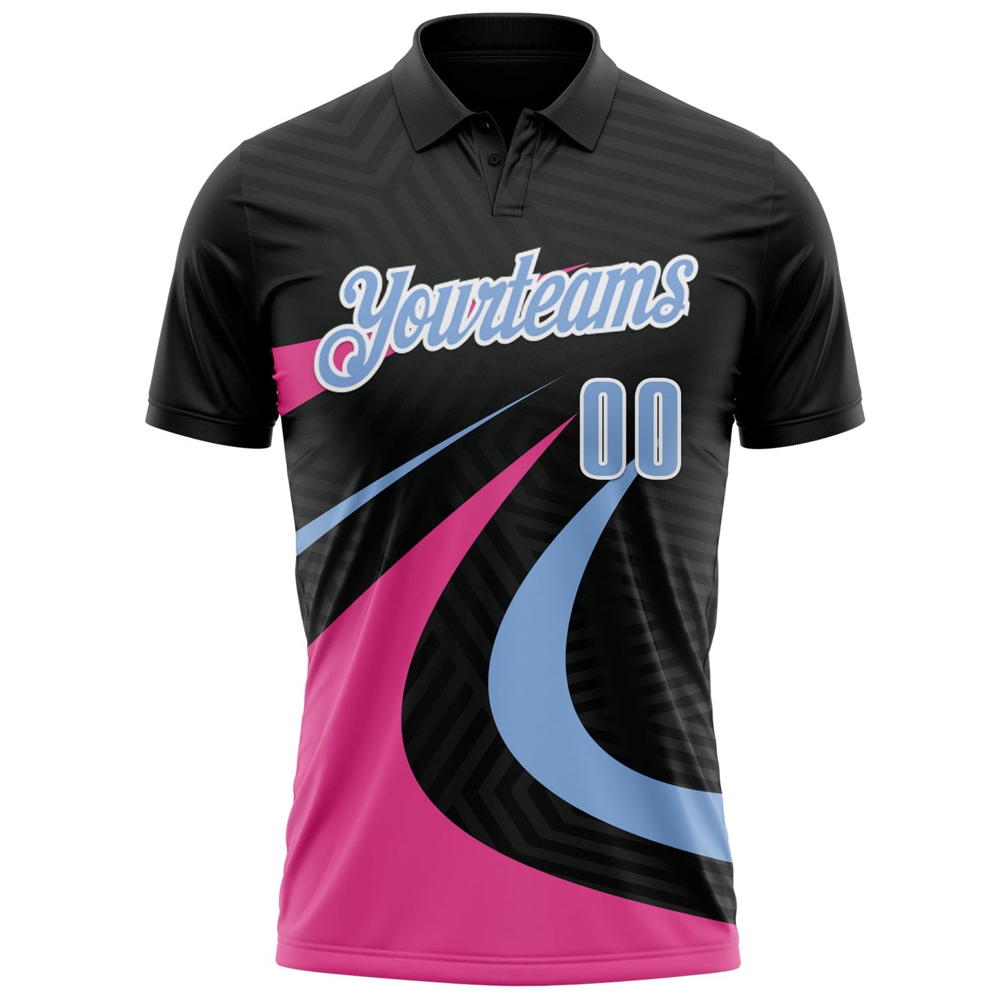 Custom Black Light Blue-Pink 3D Bowling Geometric Shape Performance Polo Shirt view 2