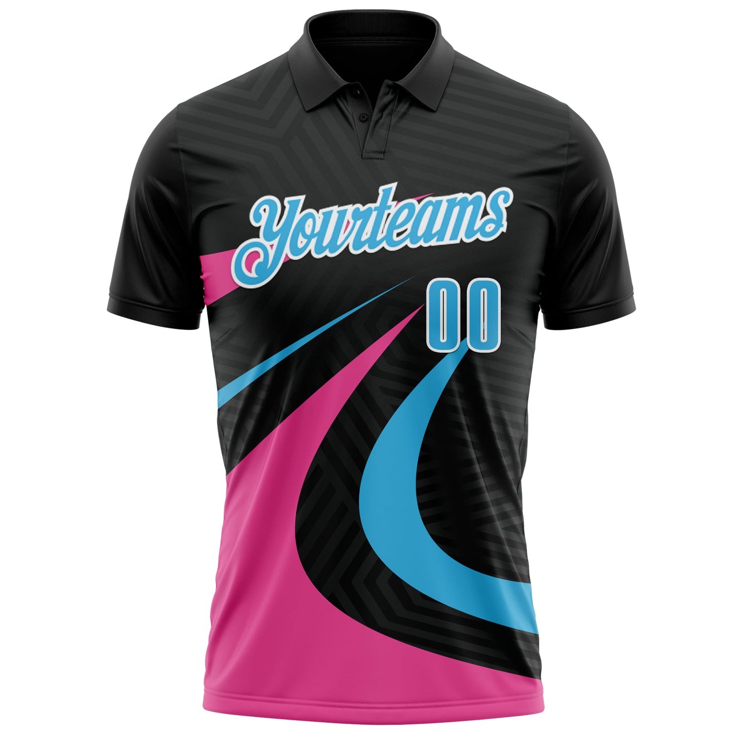 Custom Black Sky Blue-Pink 3D Bowling Geometric Shape Performance Polo Shirt view 2