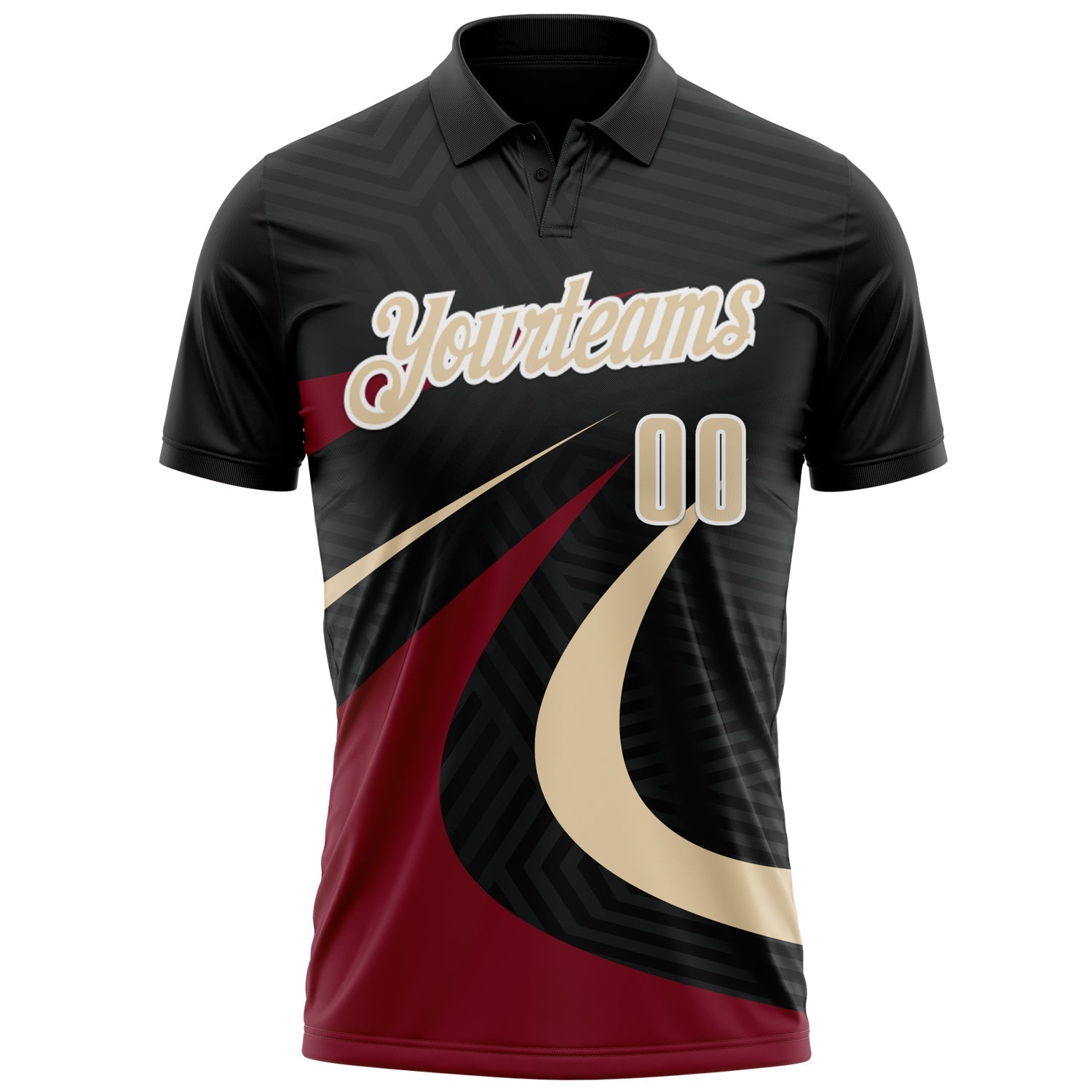 Custom Black Cream-Crimson 3D Bowling Geometric Shape Performance Polo Shirt view 2