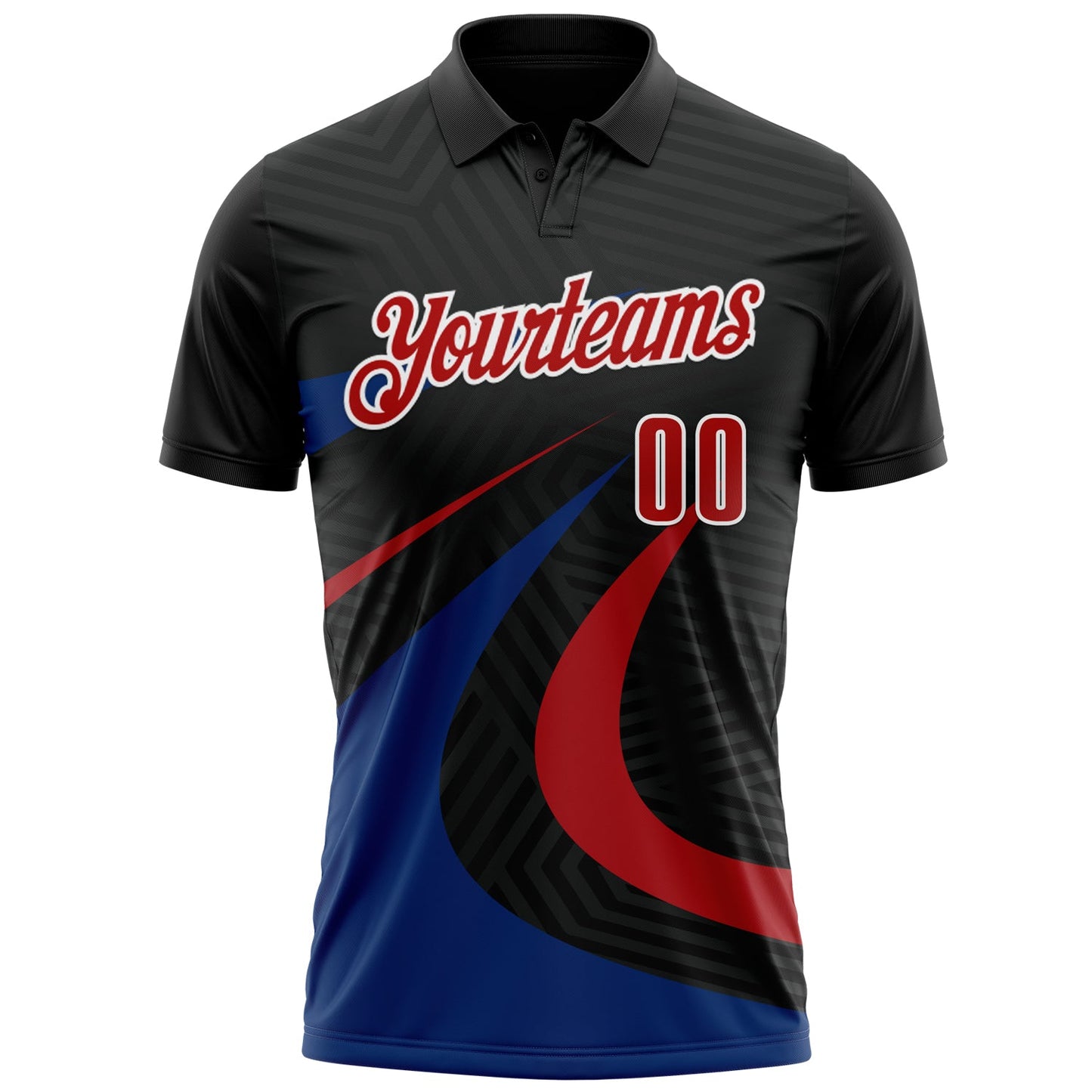 Custom Black Red-Royal 3D Bowling Geometric Shape Performance Polo Shirt view 2