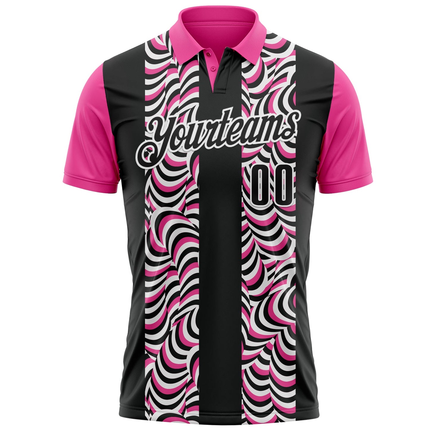 Custom Black Pink-White 3D Bowling Geometric Shape Performance Polo Shirt view 2