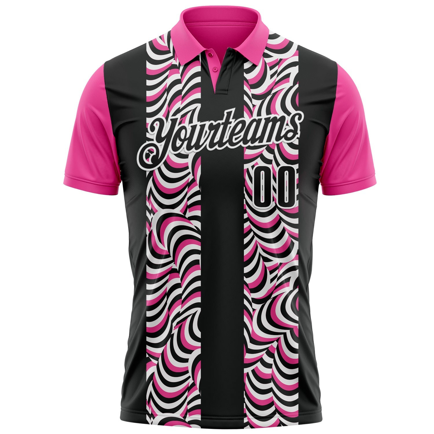 Custom Black Pink-White 3D Bowling Geometric Shape Performance Polo Shirt view 2
