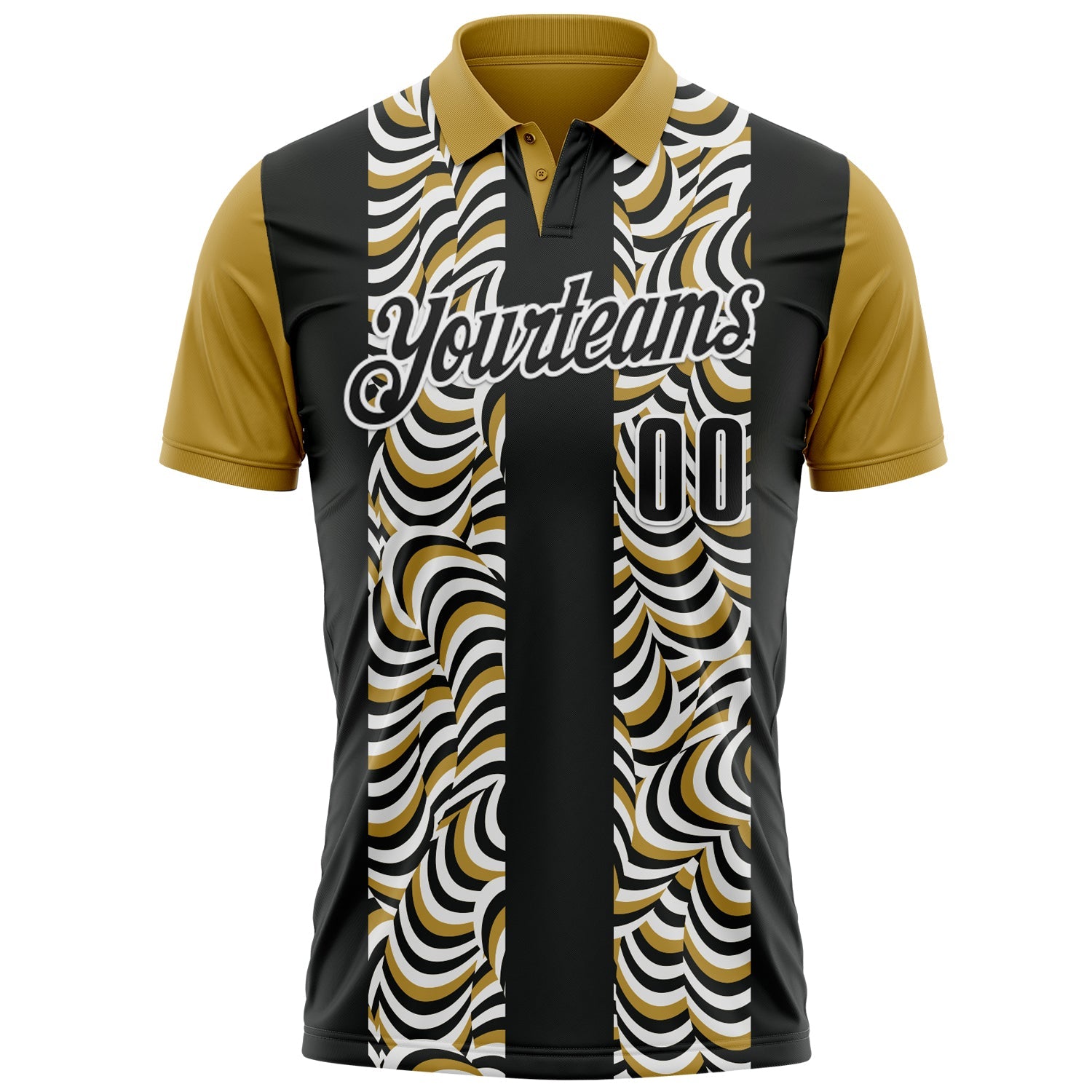 Custom Black Old Gold-White 3D Bowling Geometric Shape Performance Polo Shirt view 2