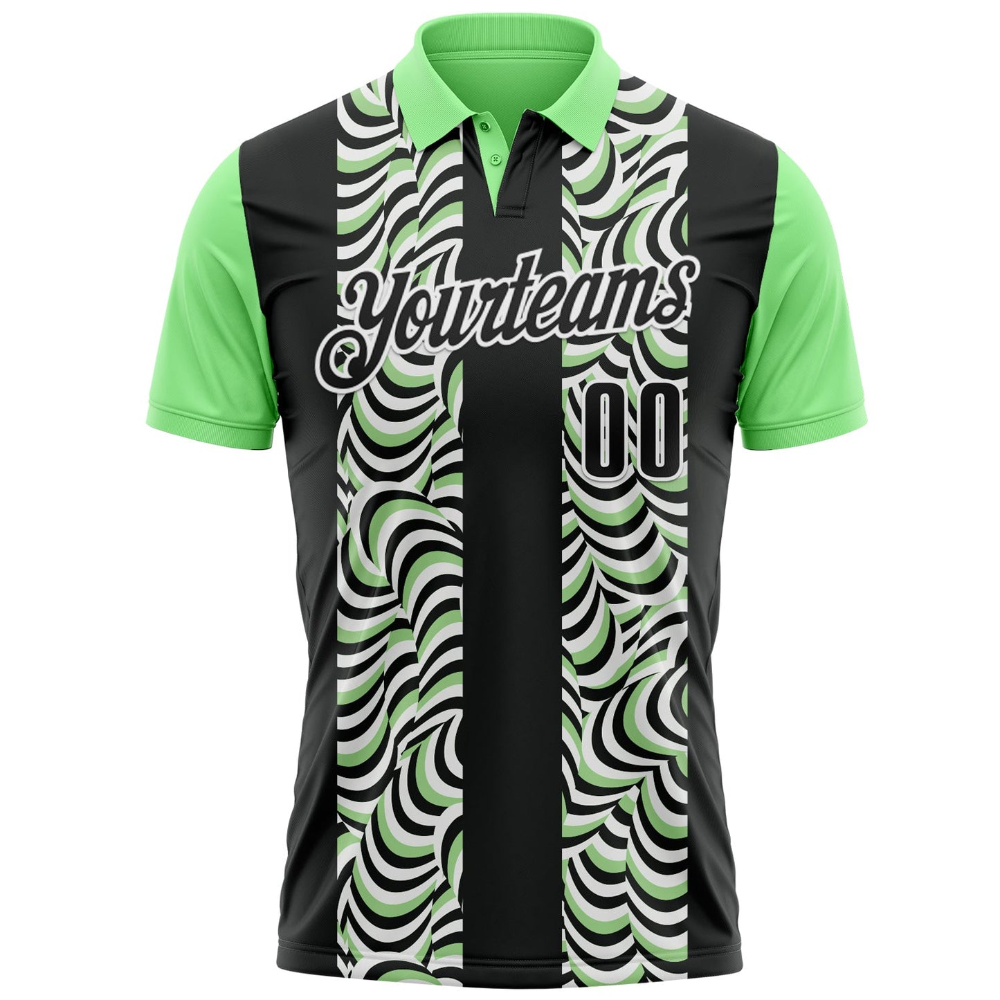 Custom Black Pea Green-White 3D Bowling Geometric Shape Performance Polo Shirt view 2