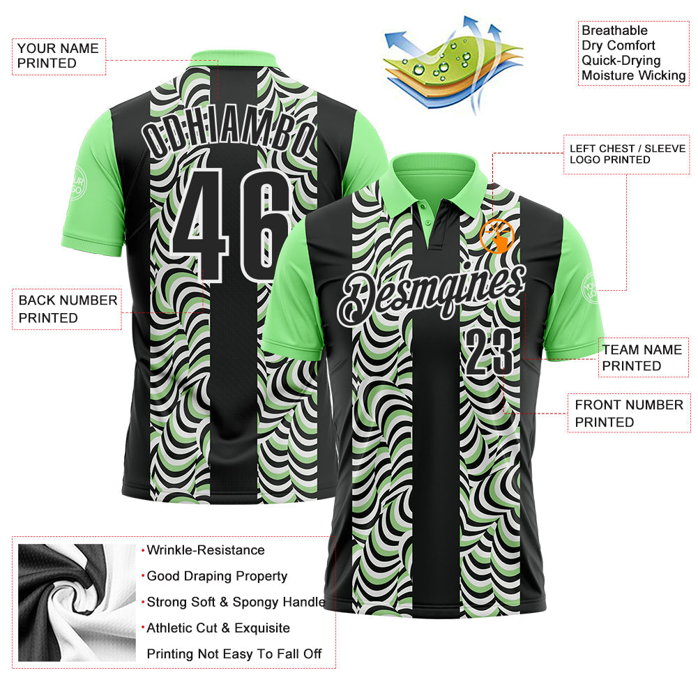 Custom Black Pea Green-White 3D Bowling Geometric Shape Performance Polo Shirt view 3