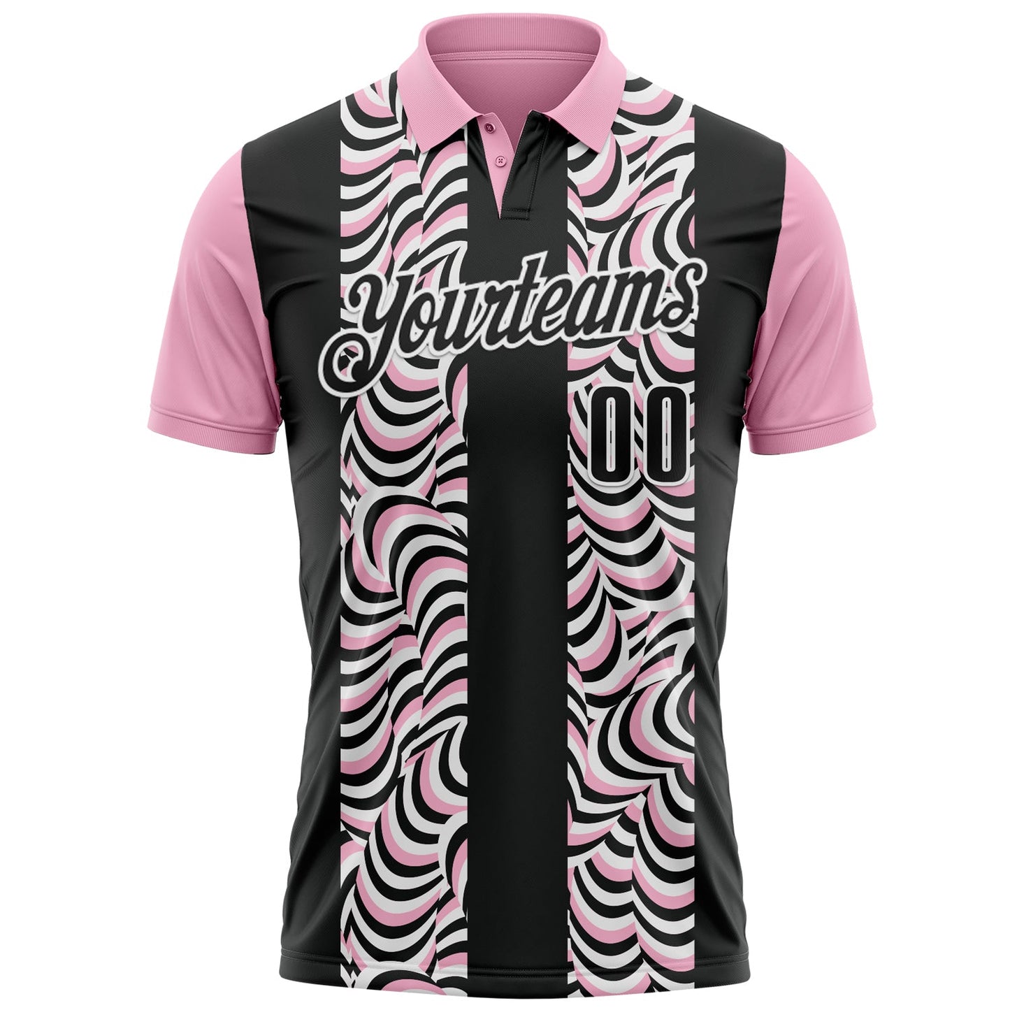Custom Black Light Pink-White 3D Bowling Geometric Shape Performance Polo Shirt view 2