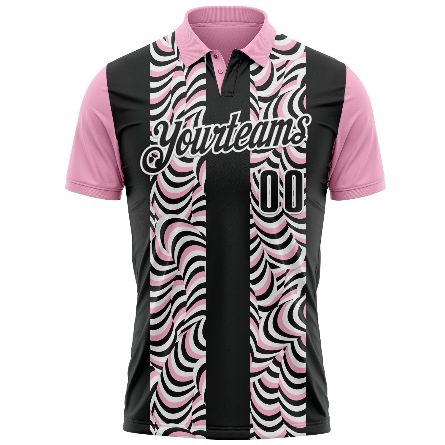 Custom Black Light Pink-White 3D Bowling Geometric Shape Performance Polo Shirt view 2