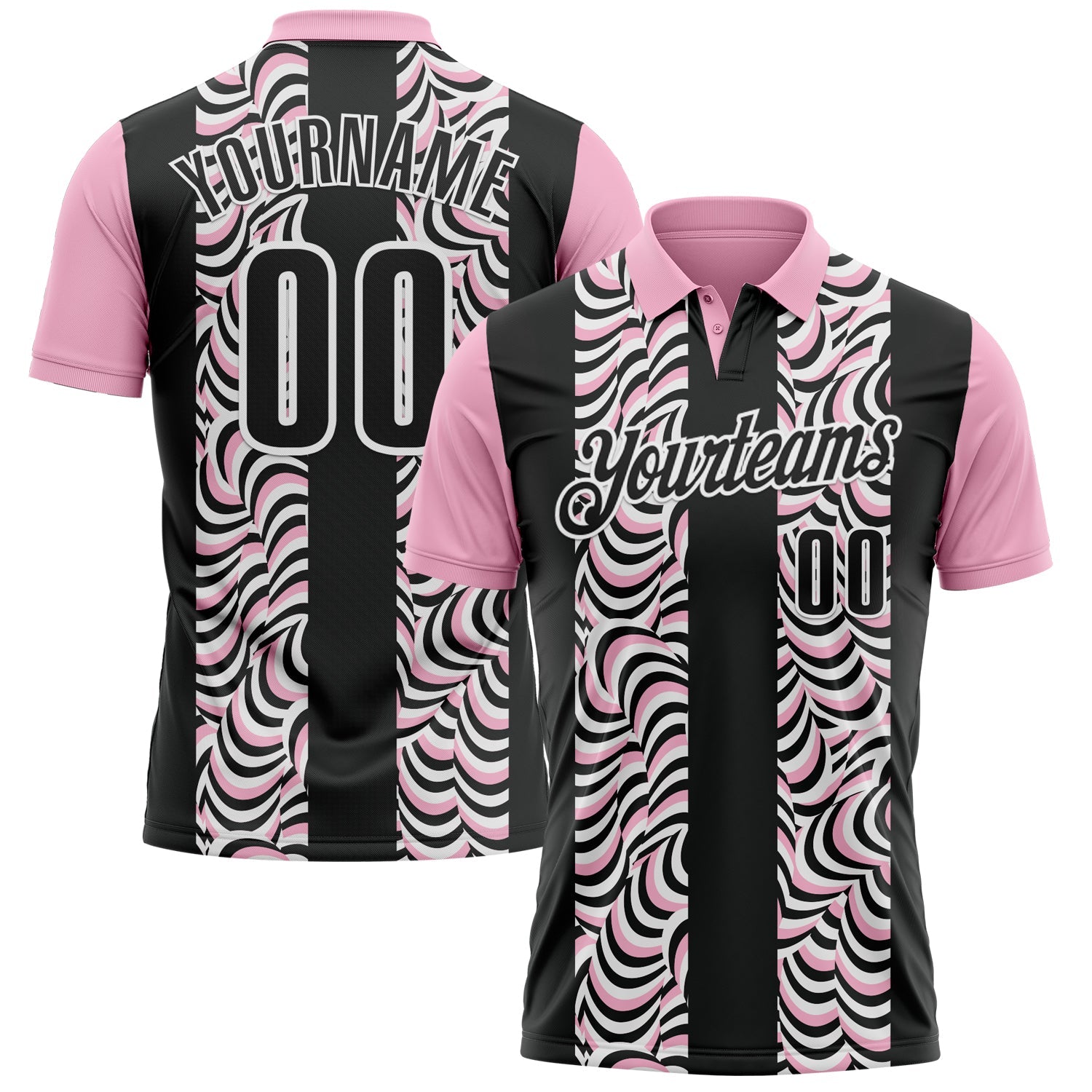 Custom Black Light Pink-White 3D Bowling Geometric Shape Performance Polo Shirt - Main View