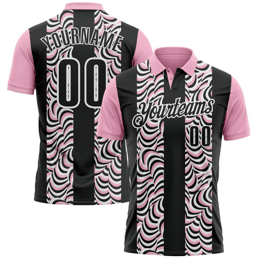 Custom Black Light Pink-White 3D Bowling Geometric Shape Performance Polo Shirt - Main View