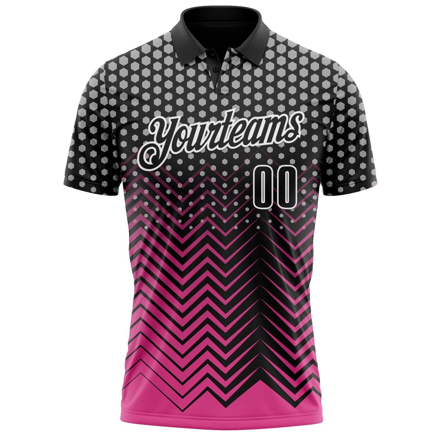 Custom Black Pink-Gray 3D Bowling Geometric Shape Performance Polo Shirt view 2