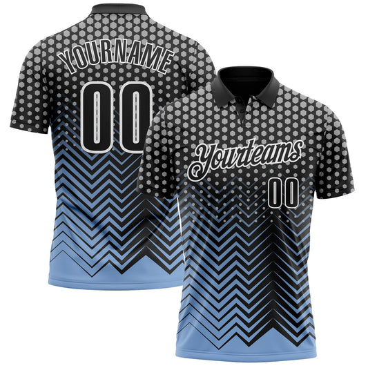 Custom Black Light Blue-Gray 3D Bowling Geometric Shape Performance Polo Shirt - Main View