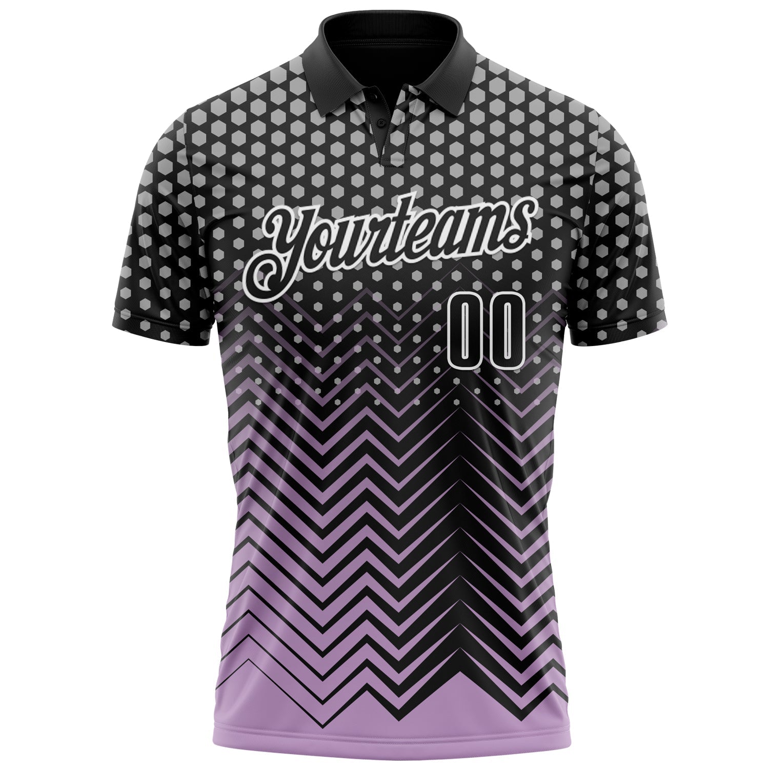Custom Black Light Purple-Gray 3D Bowling Geometric Shape Performance Polo Shirt view 2