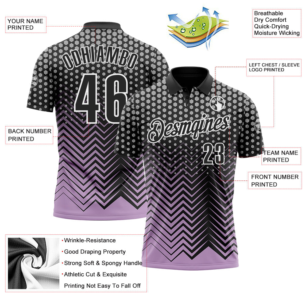 Custom Black Light Purple-Gray 3D Bowling Geometric Shape Performance Polo Shirt view 3