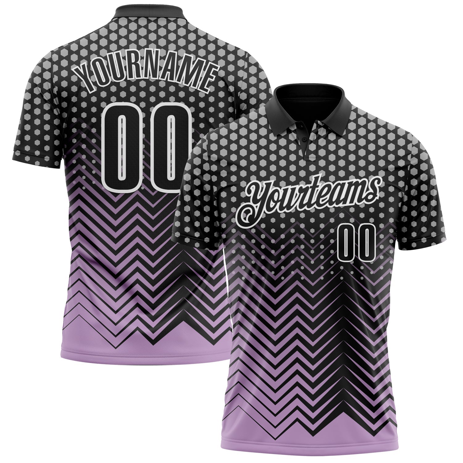 Custom Black Light Purple-Gray 3D Bowling Geometric Shape Performance Polo Shirt - Main View