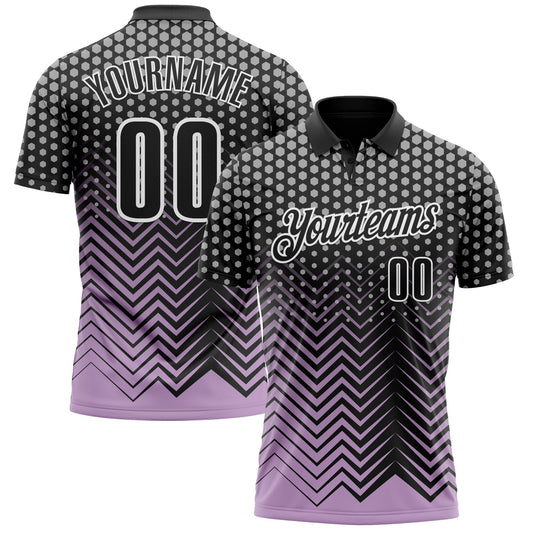 Custom Black Light Purple-Gray 3D Bowling Geometric Shape Performance Polo Shirt - Main View