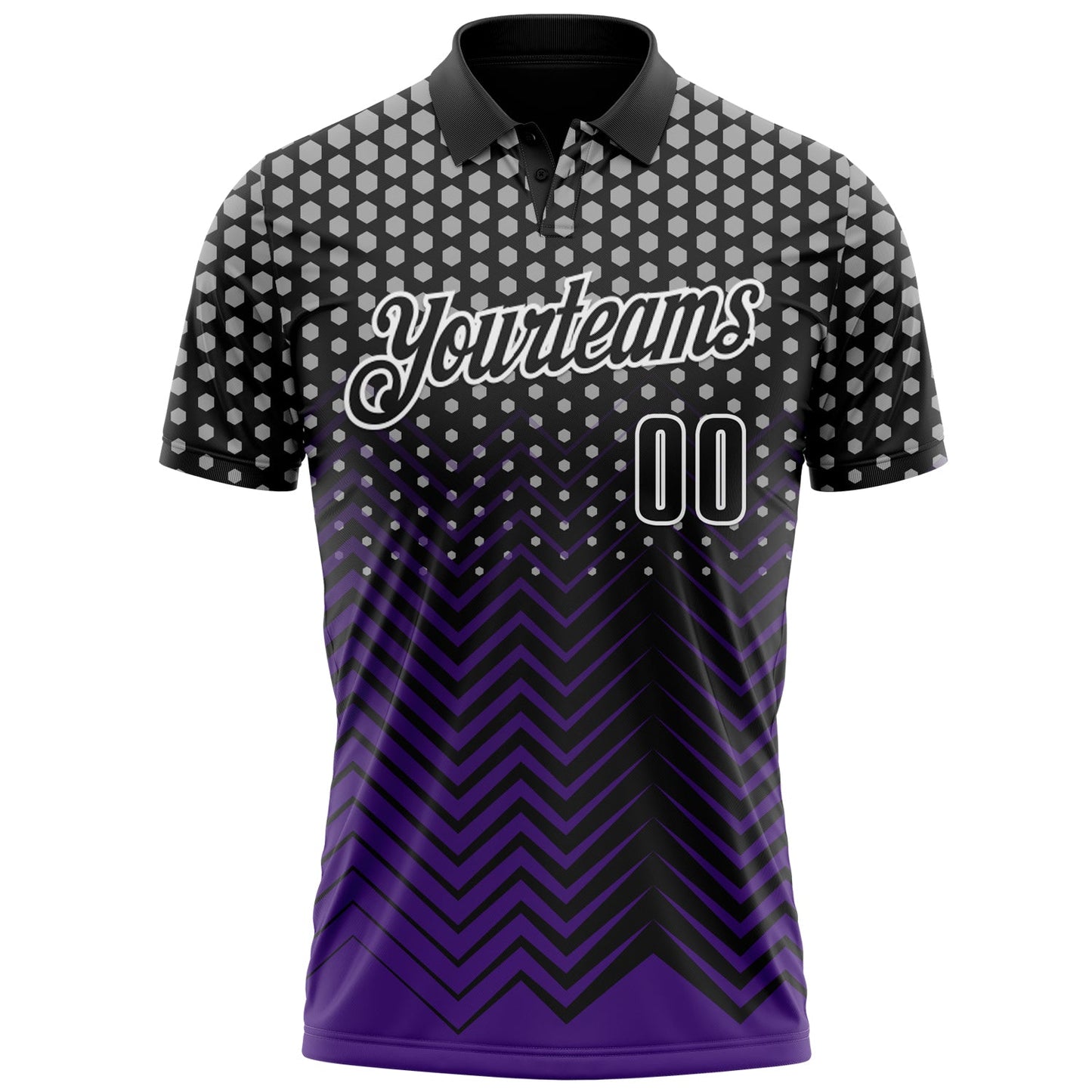 Custom Black Purple-Gray 3D Bowling Geometric Shape Performance Polo Shirt view 2