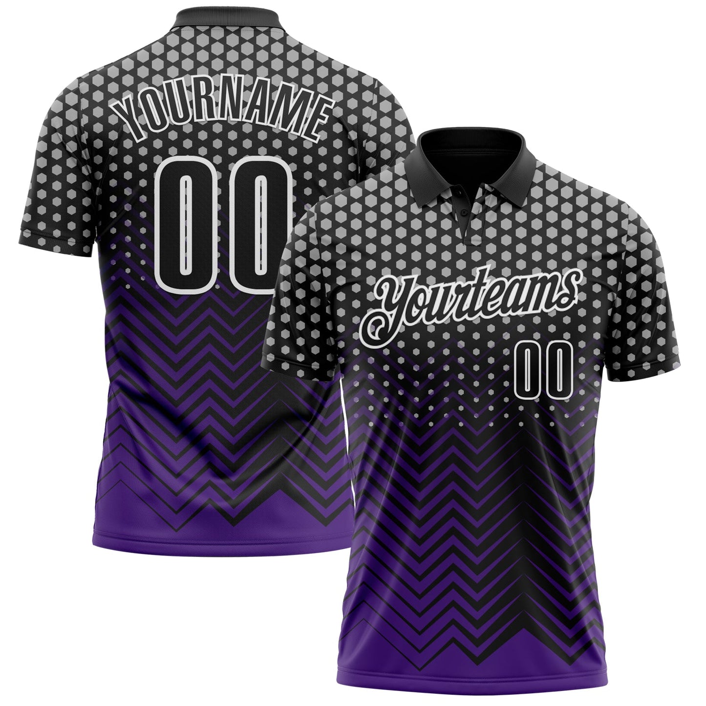Custom Black Purple-Gray 3D Bowling Geometric Shape Performance Polo Shirt - Main View