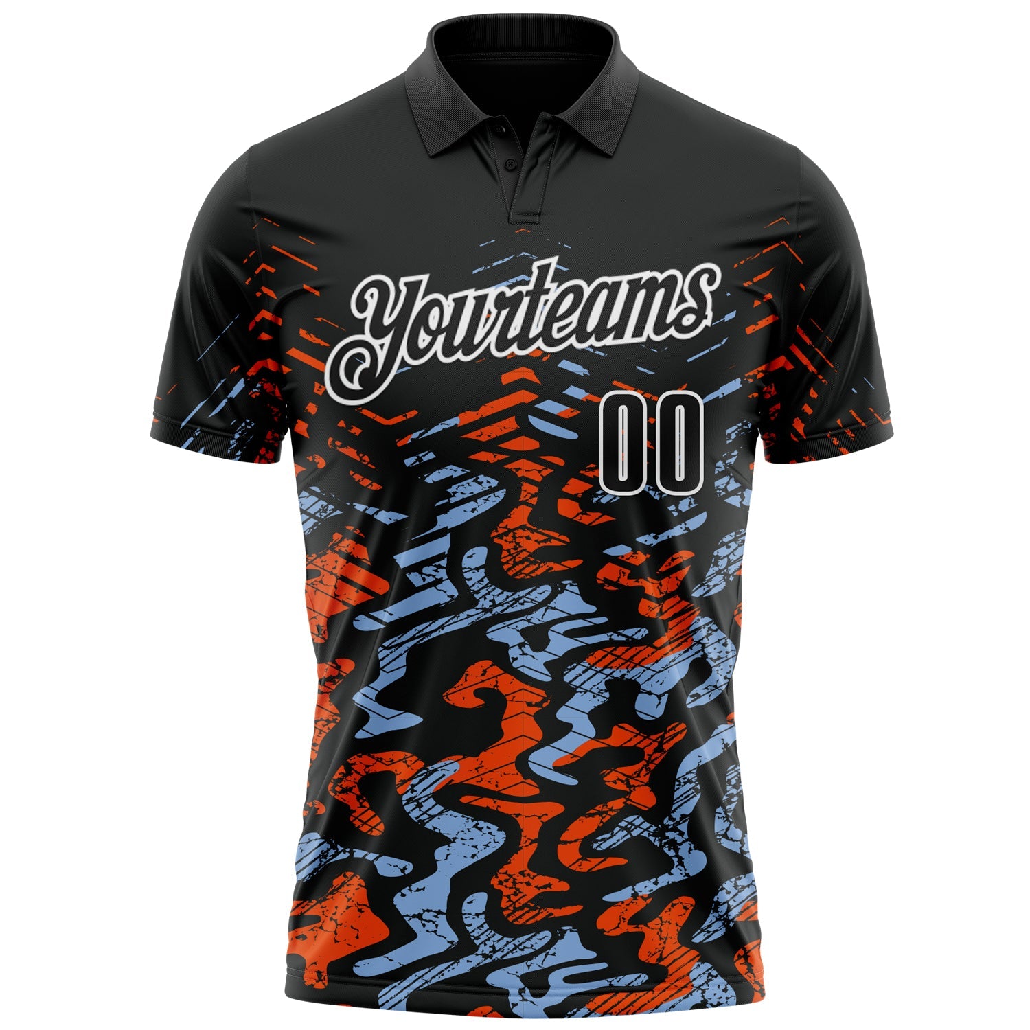 Custom Black Light Blue-Orange 3D Bowling Abstract Grunge Art Performance Polo Shirt view 2