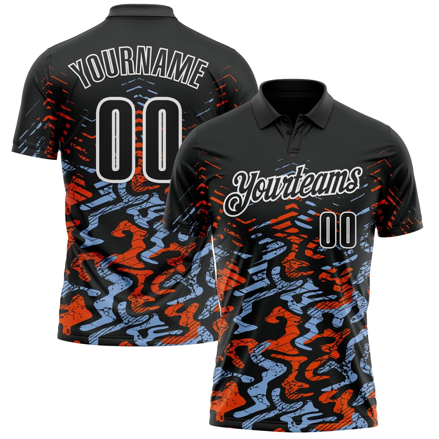 Custom Black Light Blue-Orange 3D Bowling Abstract Grunge Art Performance Polo Shirt - Main View