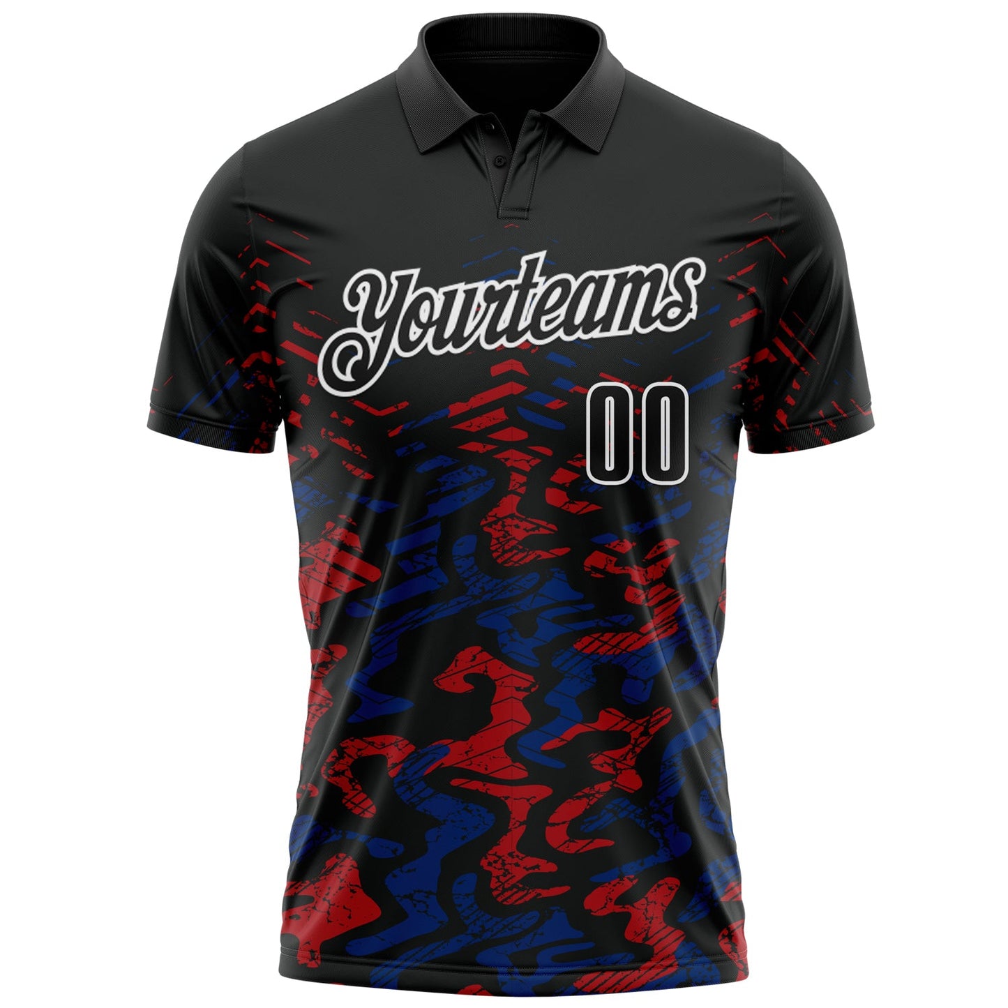 Custom Black Royal-Red 3D Bowling Abstract Grunge Art Performance Polo Shirt view 2