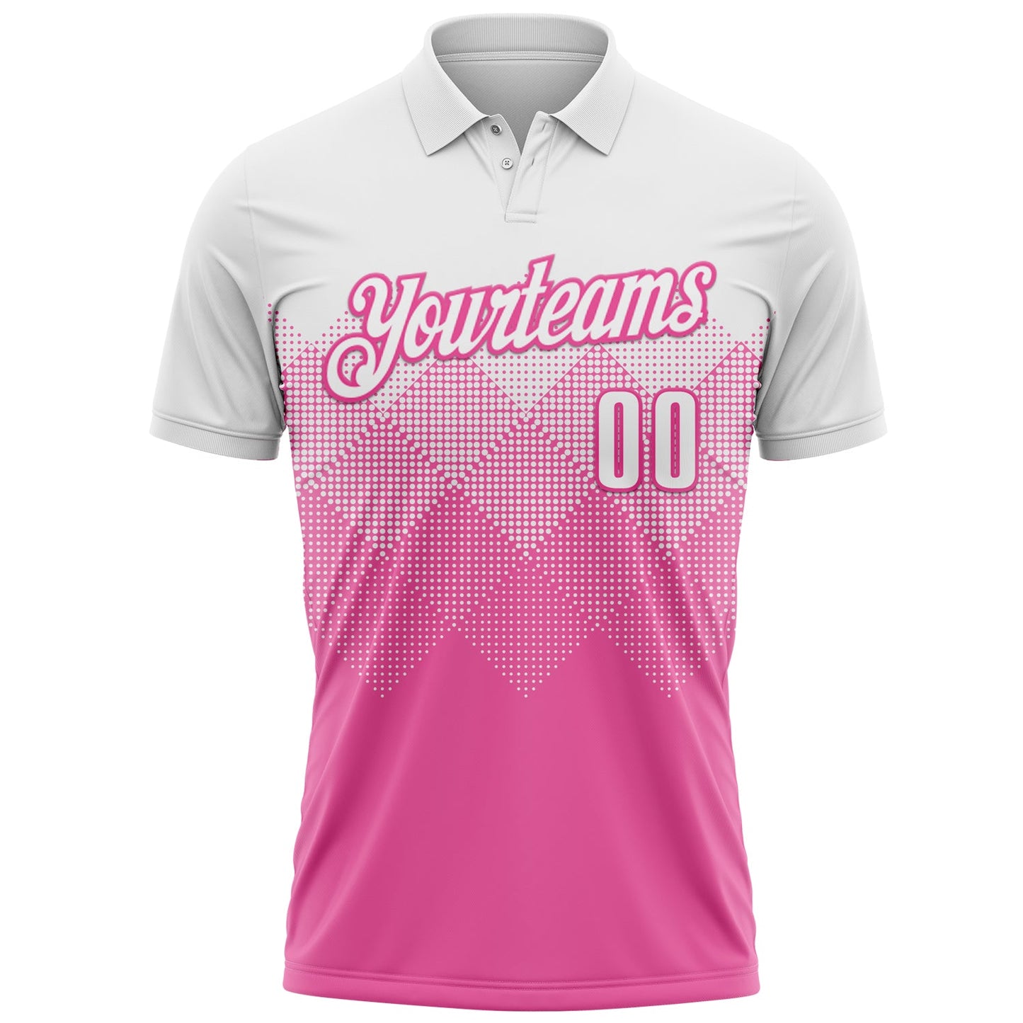 Custom White Pink 3D Pattern Design Gradient Square Shape Performance Polo Shirt view 2
