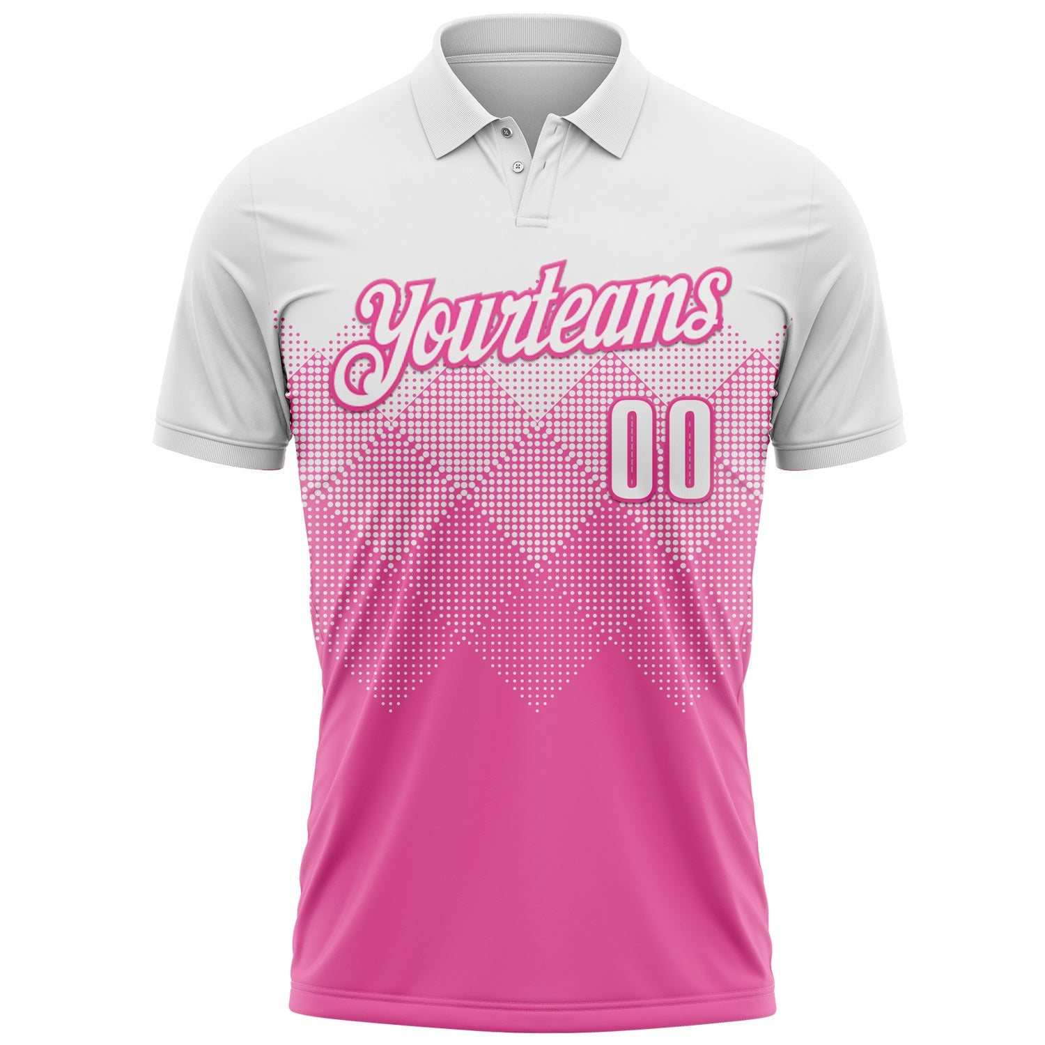 Custom White Pink 3D Pattern Design Gradient Square Shape Performance Polo Shirt view 2