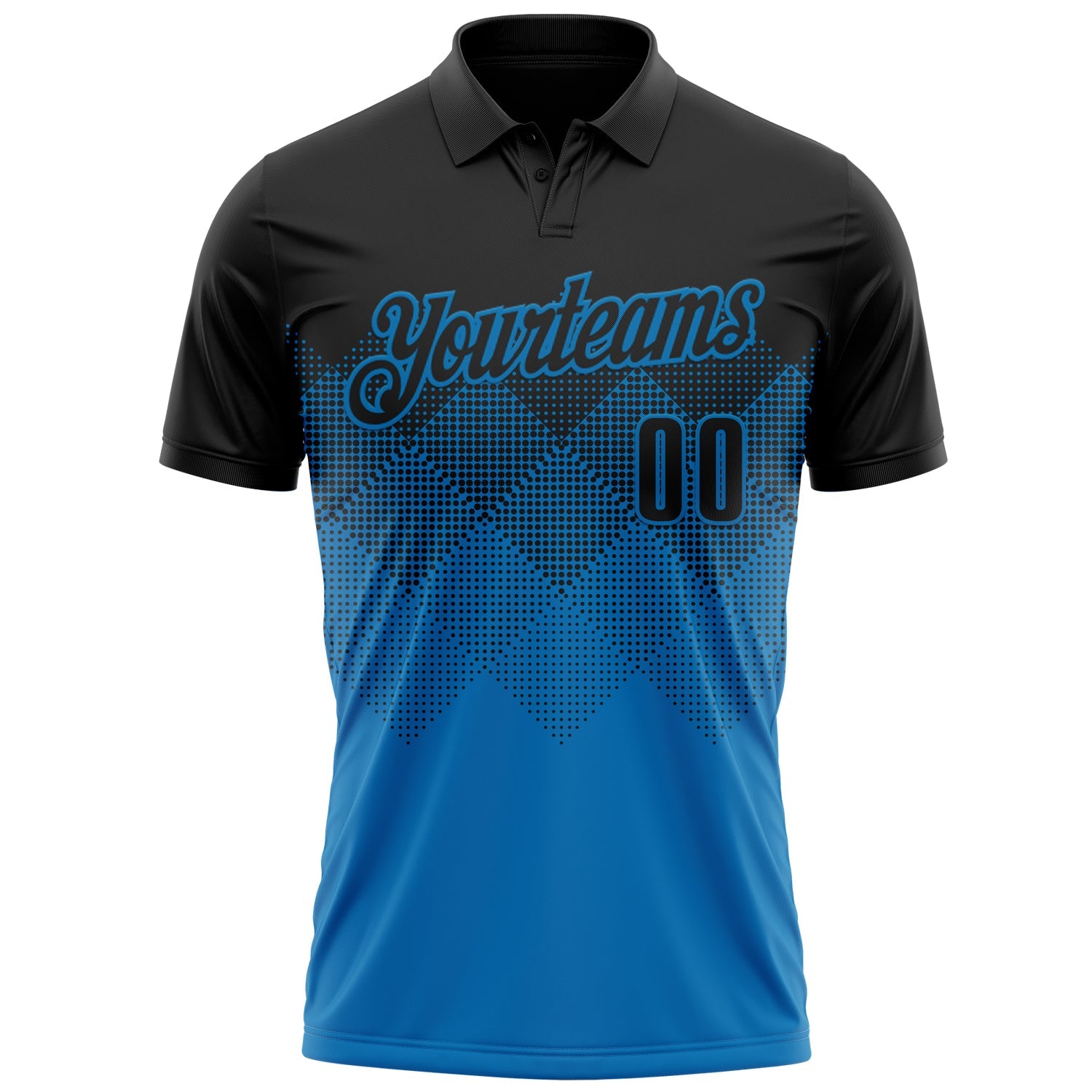 Custom Black Blue 3D Pattern Design Gradient Square Shape Performance Polo Shirt view 2