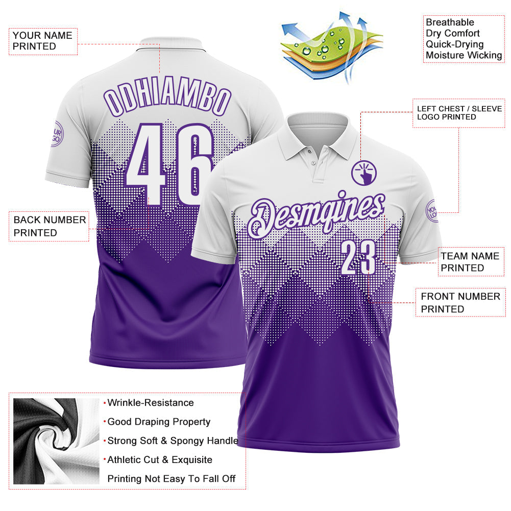 Custom White Purple 3D Pattern Design Gradient Square Shape Performance Polo Shirt view 3