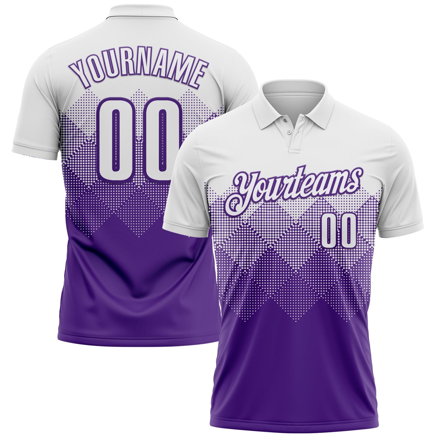 Custom White Purple 3D Pattern Design Gradient Square Shape Performance Polo Shirt - Main View