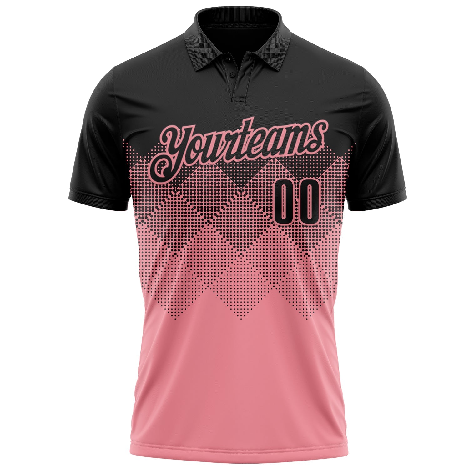 Custom Black Medium Pink 3D Pattern Design Gradient Square Shape Performance Polo Shirt view 2