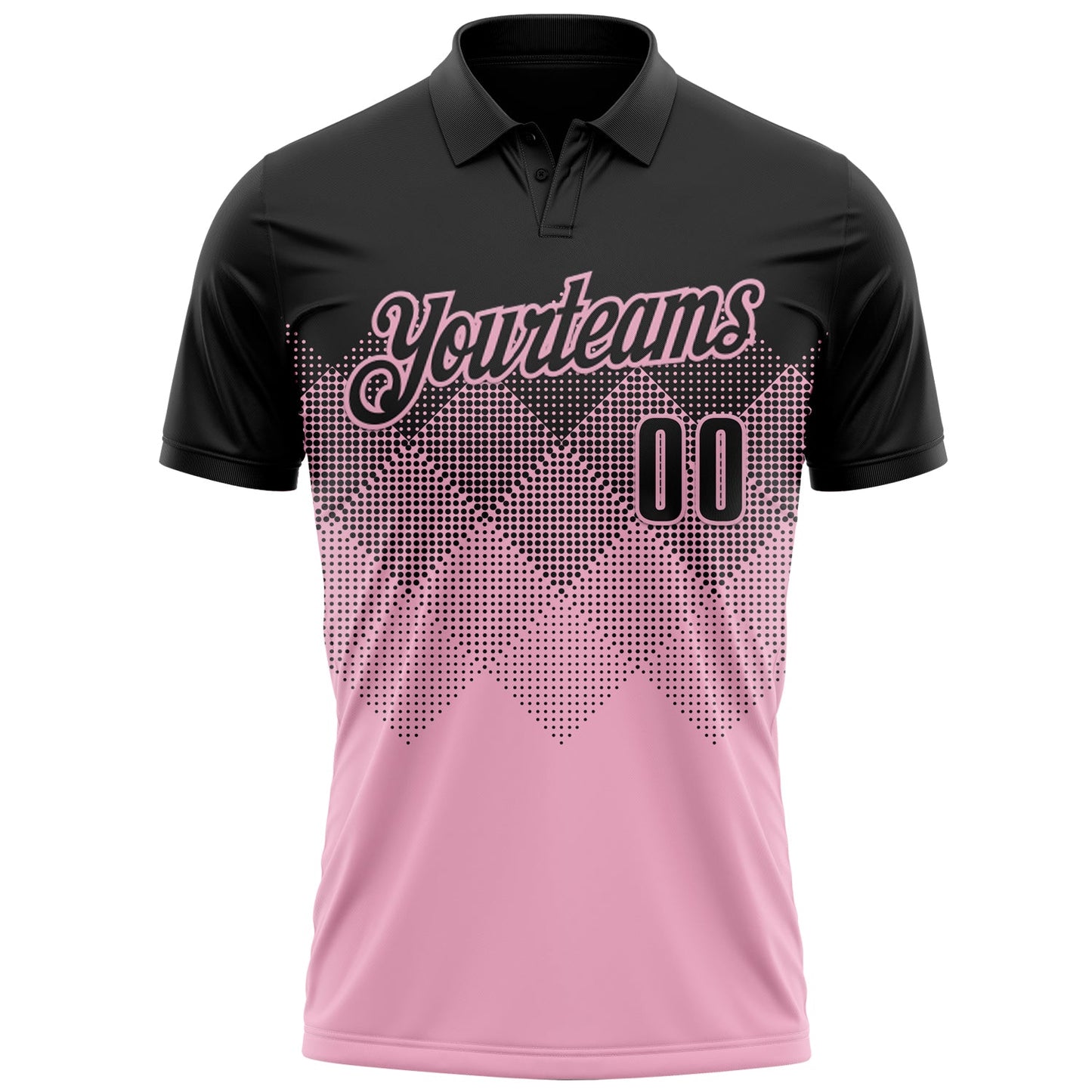 Custom Black Light Pink 3D Pattern Design Gradient Square Shape Performance Polo Shirt view 3