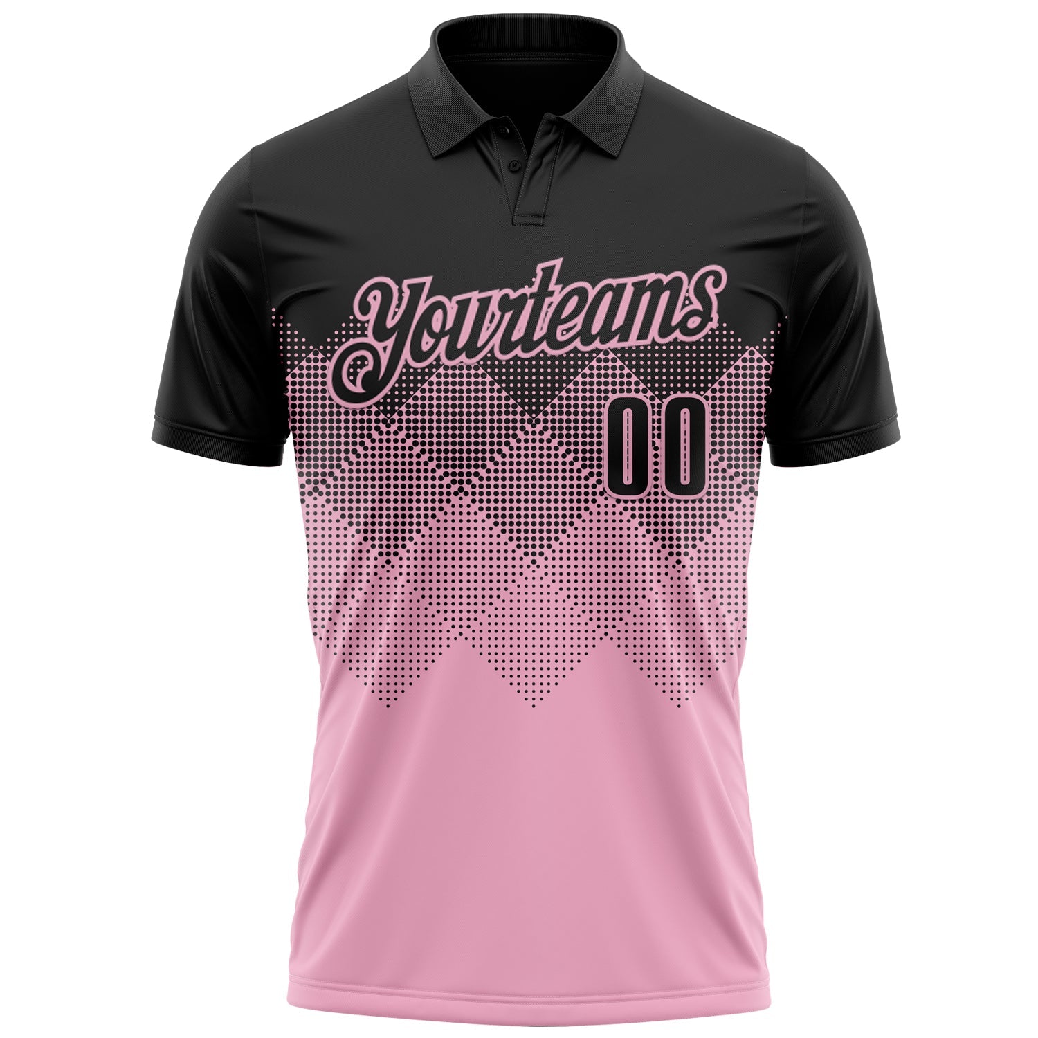 Custom Black Light Pink 3D Pattern Design Gradient Square Shape Performance Polo Shirt view 3