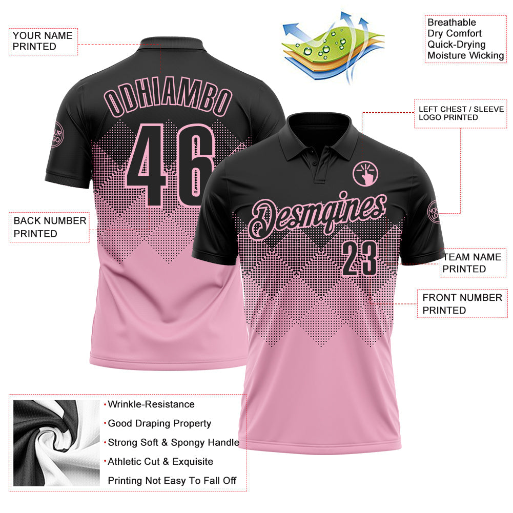 Custom Black Light Pink 3D Pattern Design Gradient Square Shape Performance Polo Shirt view 4