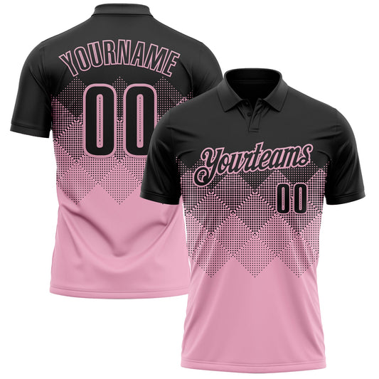 Custom Black Light Pink 3D Pattern Design Gradient Square Shape Performance Polo Shirt - Main View