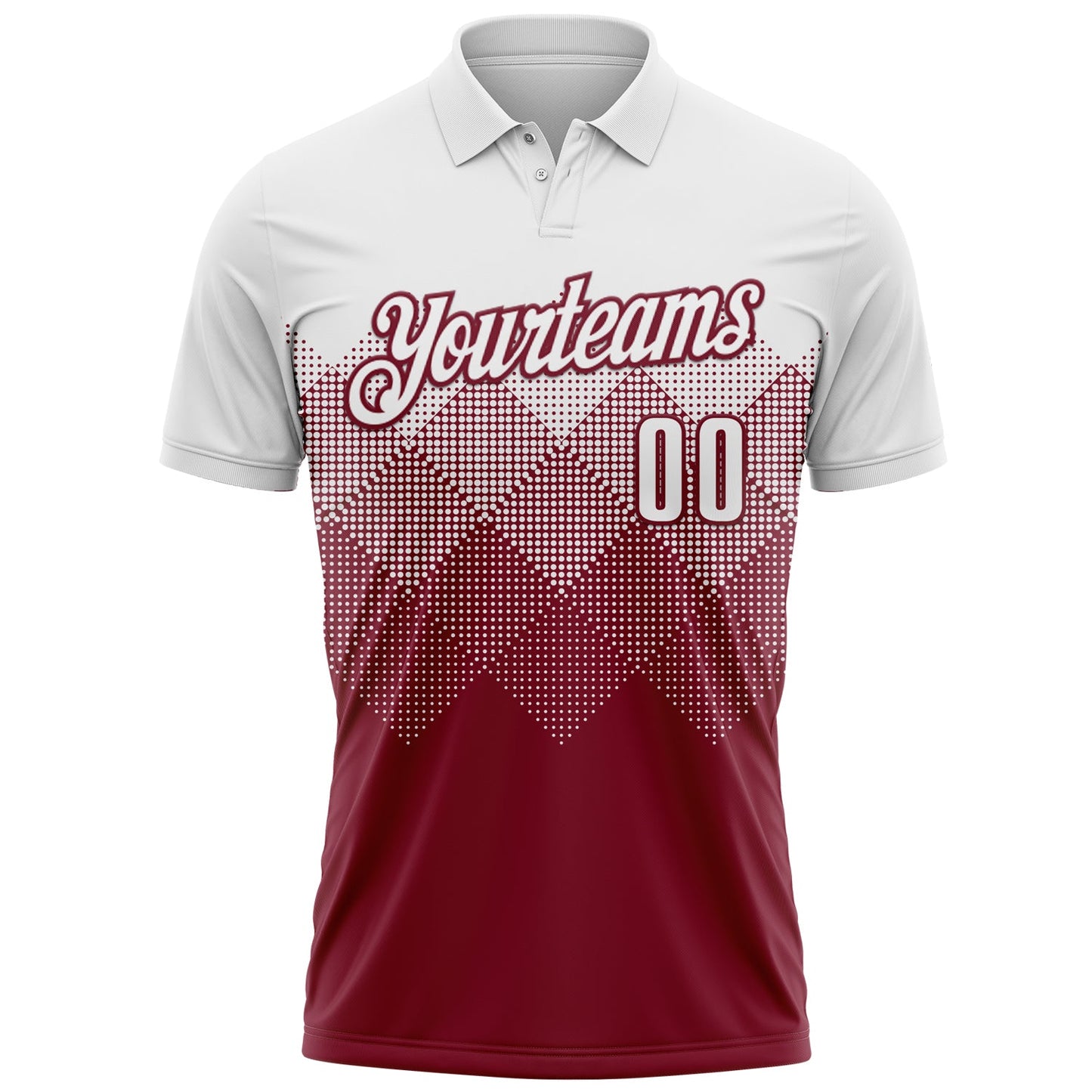 Custom White Crimson 3D Pattern Design Gradient Square Shape Performance Polo Shirt view 2