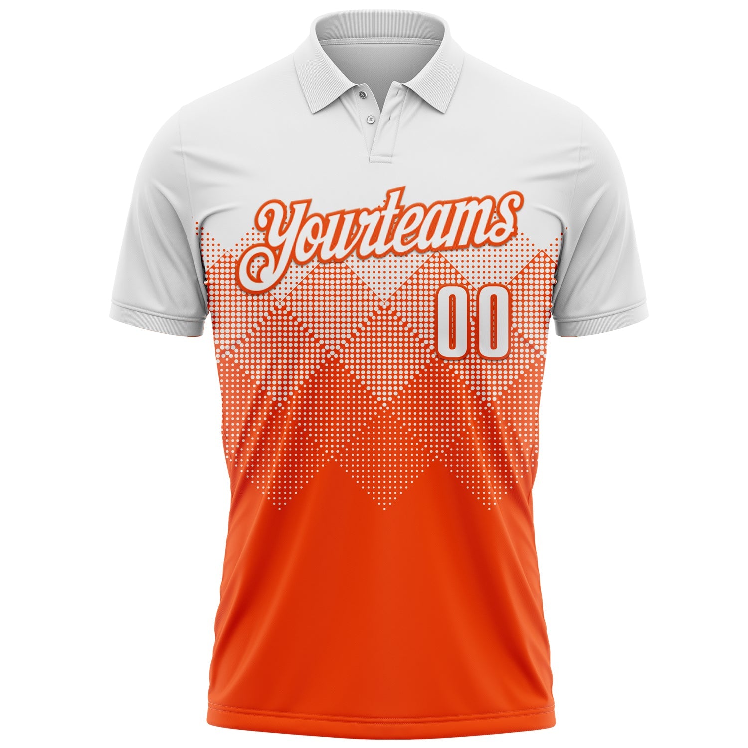 Custom White Orange 3D Pattern Design Gradient Square Shape Performance Polo Shirt view 2