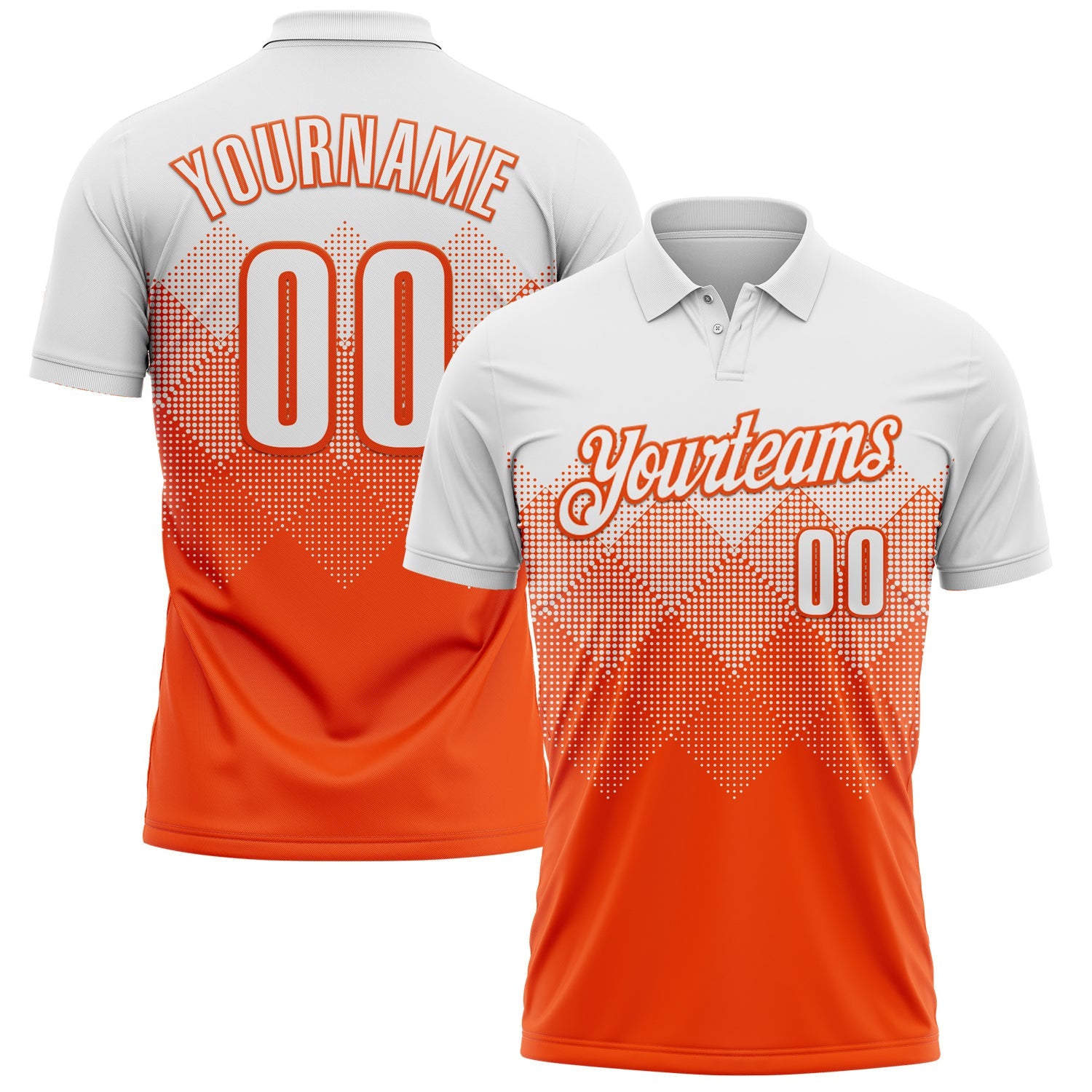 Custom White Orange 3D Pattern Design Gradient Square Shape Performance Polo Shirt - Main View