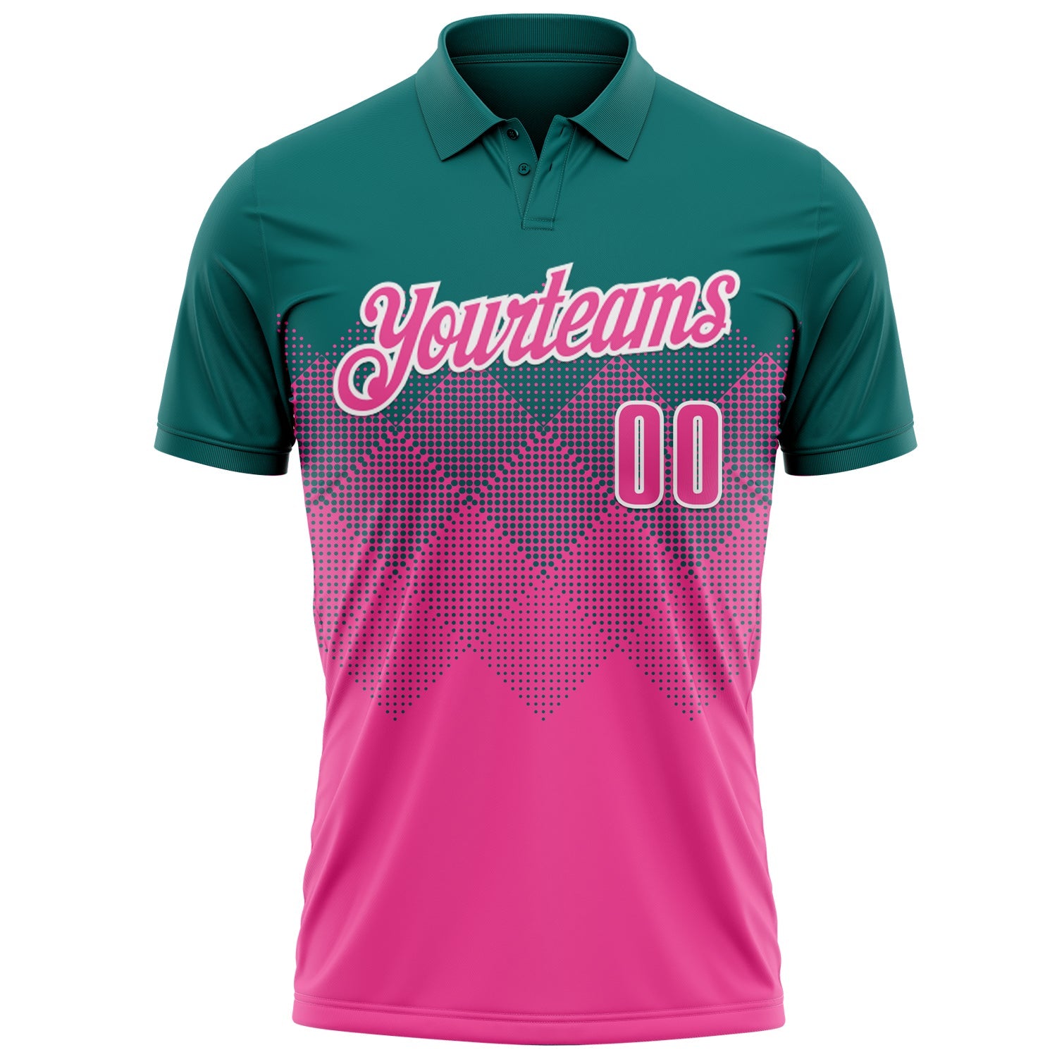 Custom Teal Pink-White 3D Pattern Design Gradient Square Shape Performance Polo Shirt view 2