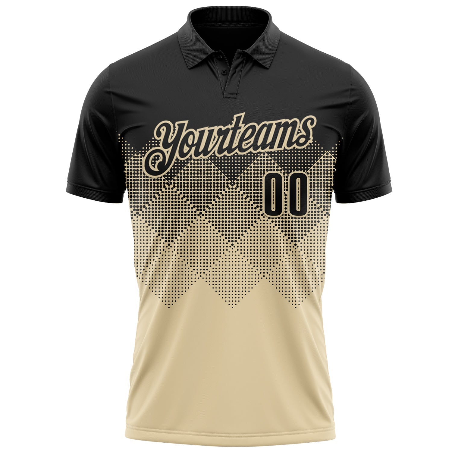 Custom Black Cream 3D Pattern Design Gradient Square Shape Performance Polo Shirt view 2