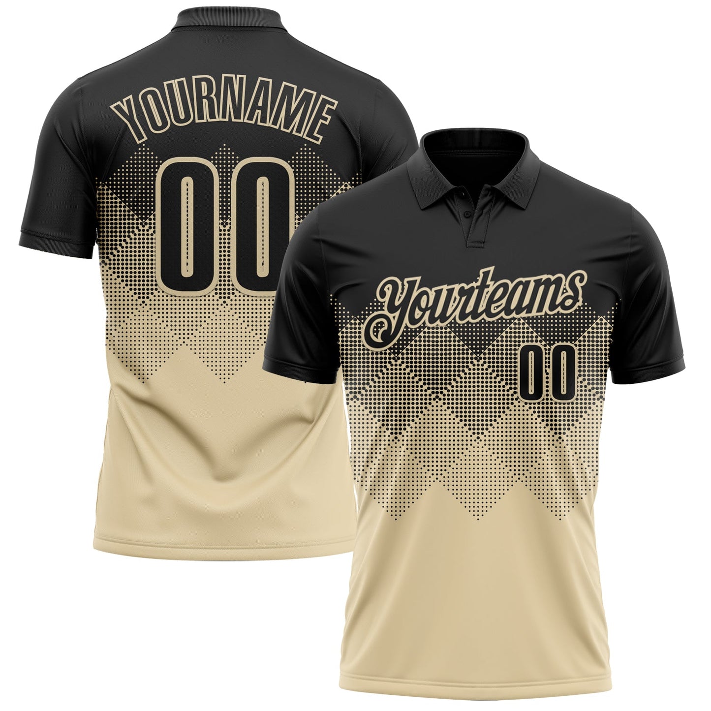 Custom Black Cream 3D Pattern Design Gradient Square Shape Performance Polo Shirt - Main View