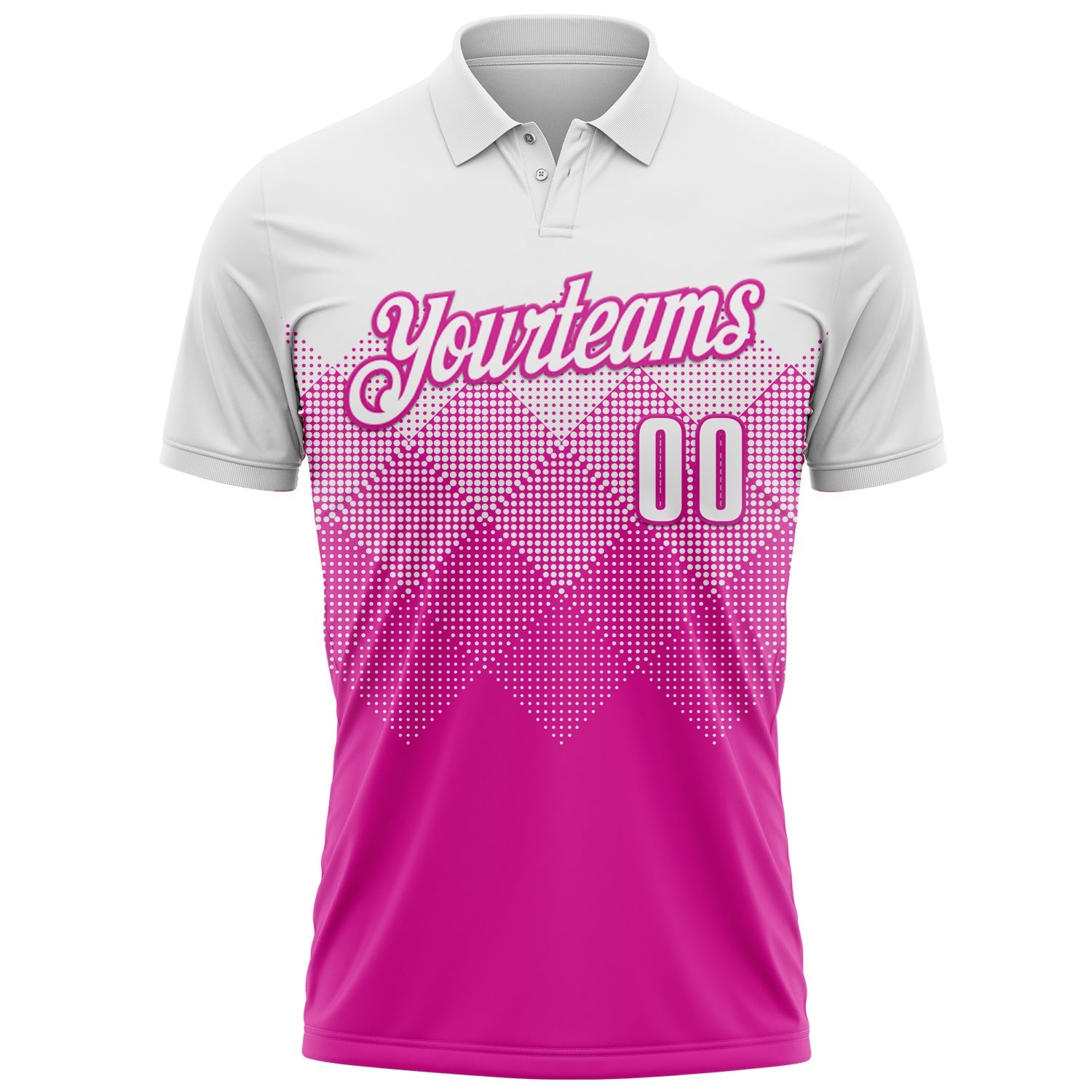 Custom White Deep Pink 3D Pattern Design Gradient Square Shape Performance Polo Shirt view 2