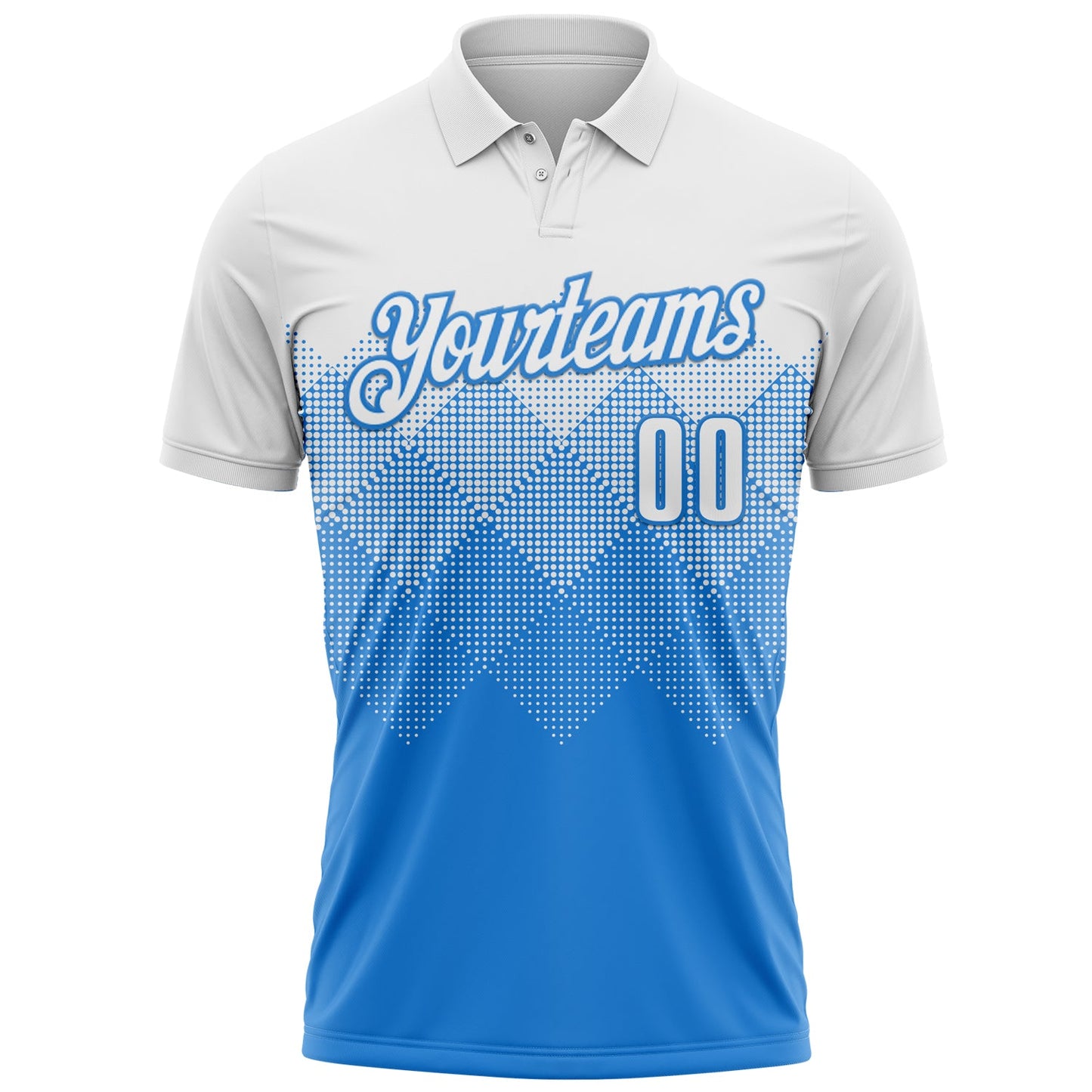 Custom White Powder Blue 3D Pattern Design Gradient Square Shape Performance Polo Shirt view 2