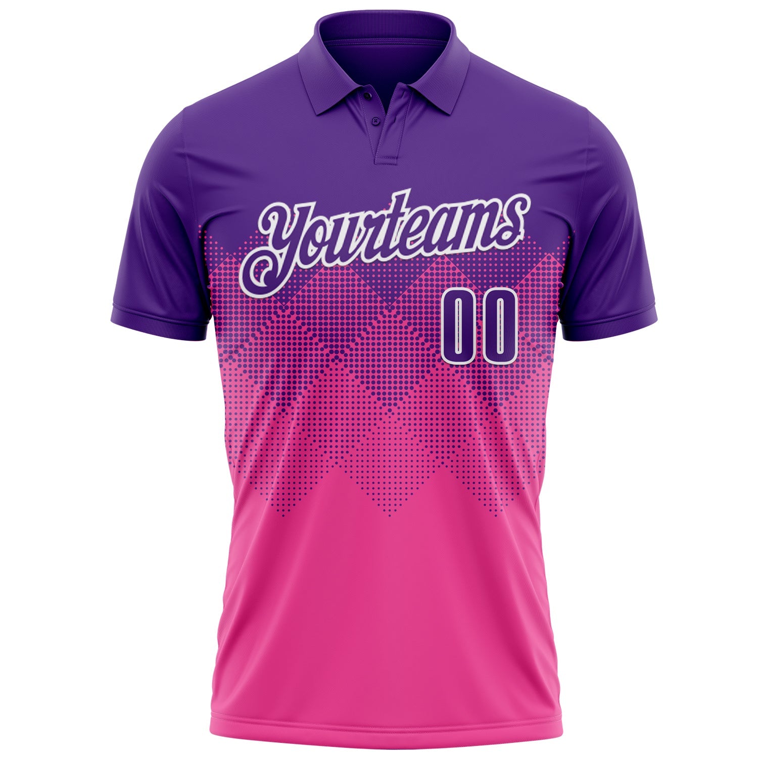 Custom Purple Pink-White 3D Pattern Design Gradient Square Shape Performance Polo Shirt view 2