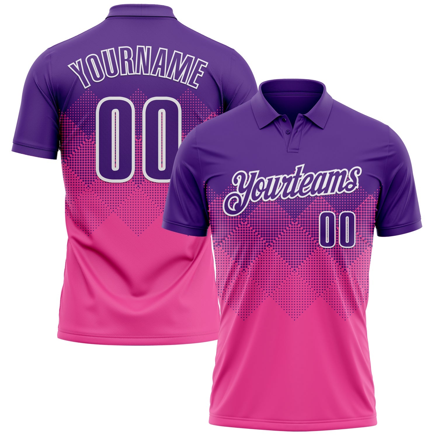 Custom Purple Pink-White 3D Pattern Design Gradient Square Shape Performance Polo Shirt - Main View