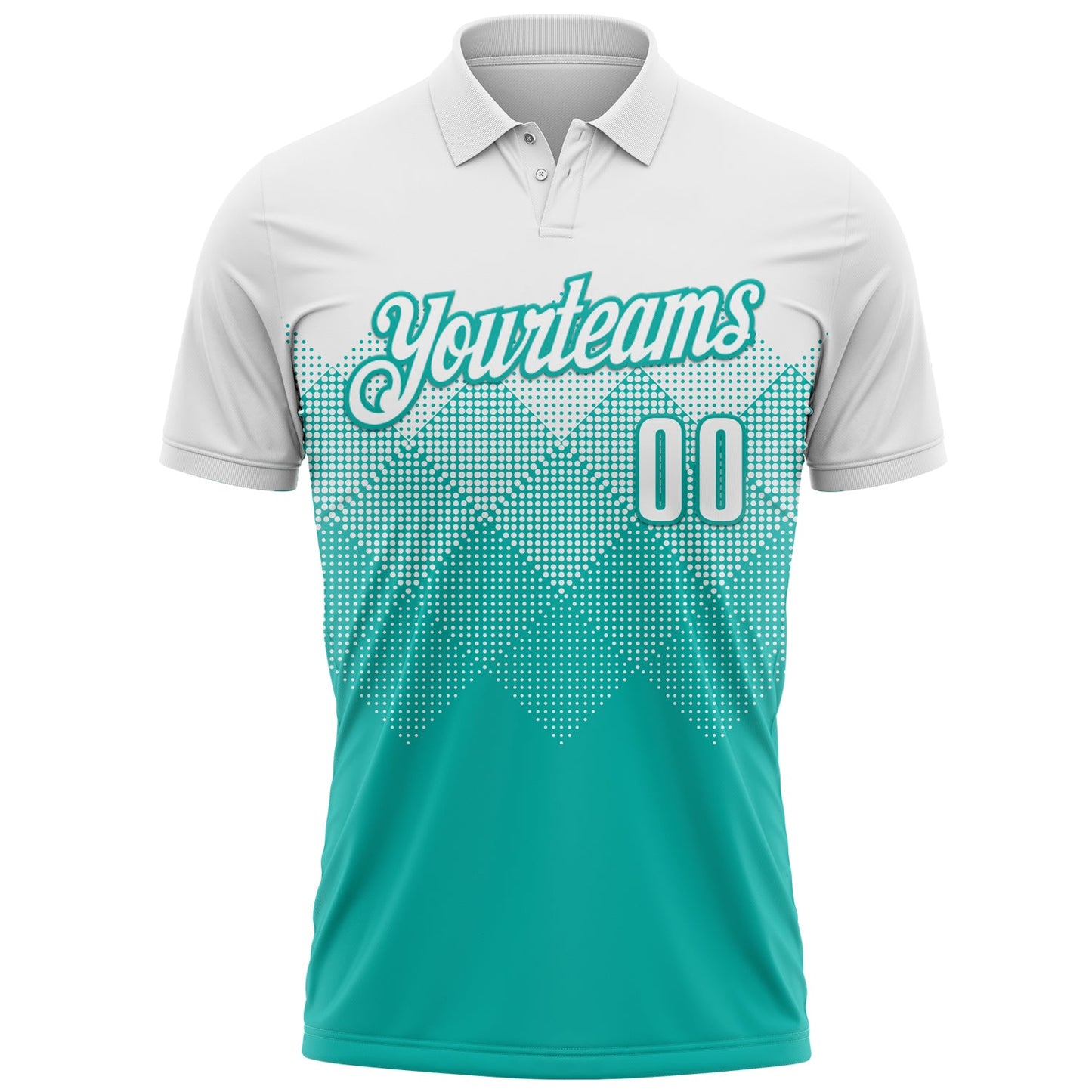 Custom White Aqua 3D Pattern Design Gradient Square Shape Performance Polo Shirt view 2