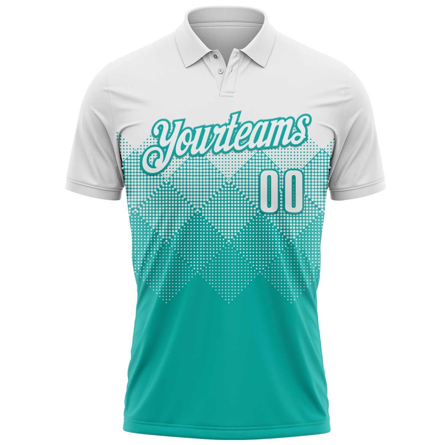 Custom White Aqua 3D Pattern Design Gradient Square Shape Performance Polo Shirt view 2