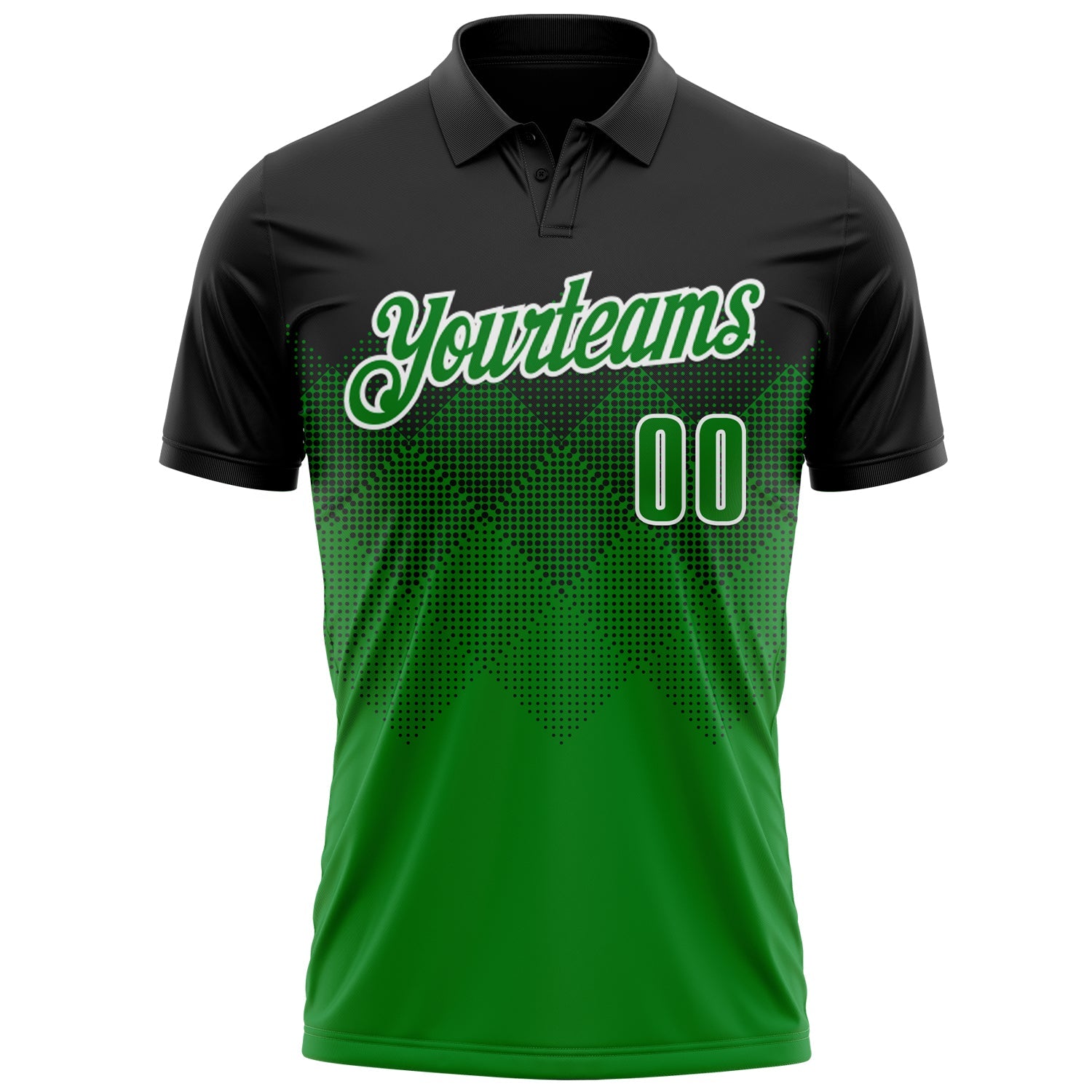 Custom Black Grass Green-White 3D Pattern Design Gradient Square Shape Performance Polo Shirt view 2