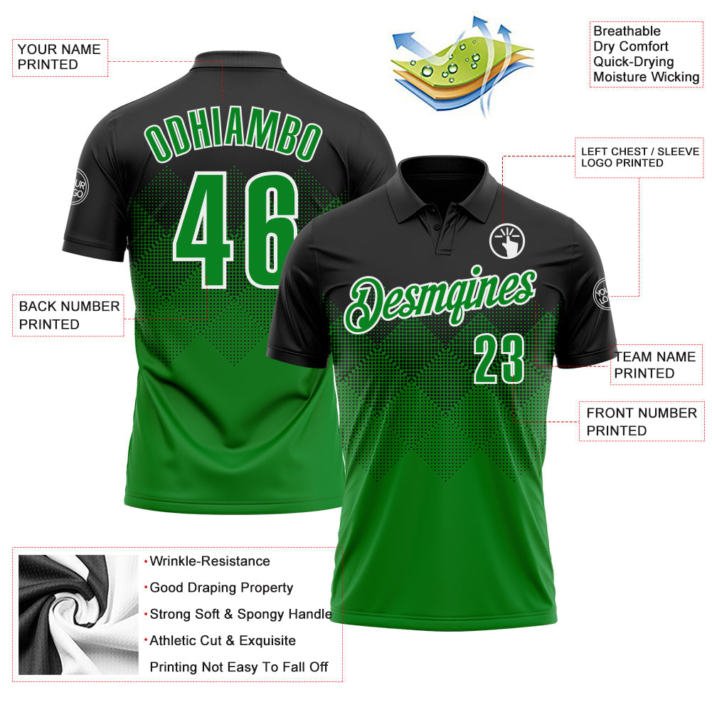 Custom Black Grass Green-White 3D Pattern Design Gradient Square Shape Performance Polo Shirt view 3