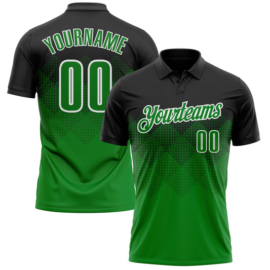 Custom Black Grass Green-White 3D Pattern Design Gradient Square Shape Performance Polo Shirt - Main View